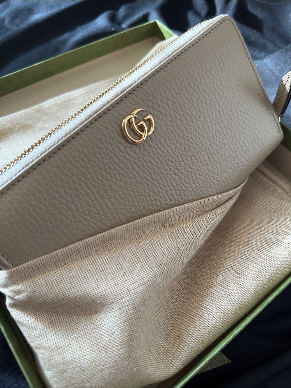 Gucci Marmont Leather Zip Around Wallet with Gold GG Style: 456117